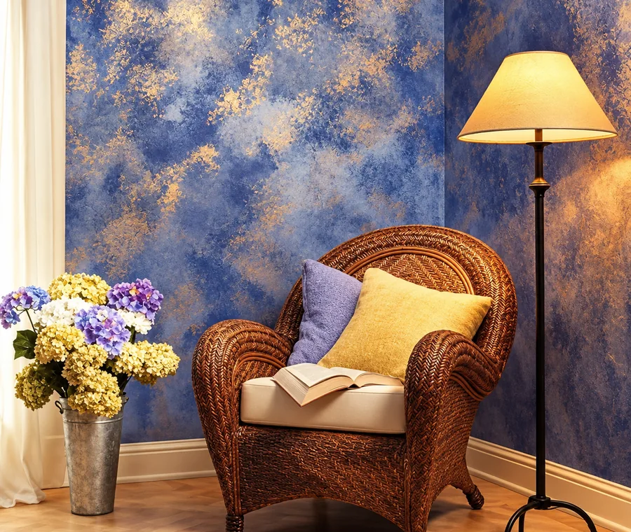 Blue and gold decorative glaze finish